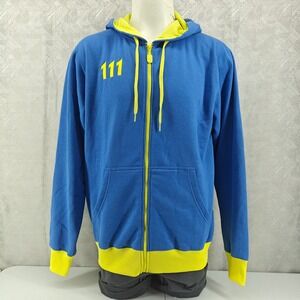 Fallout Vault 111 Zip Up Hoodie Mens XL Blue Yellow Gaming Cosplay Bethesda